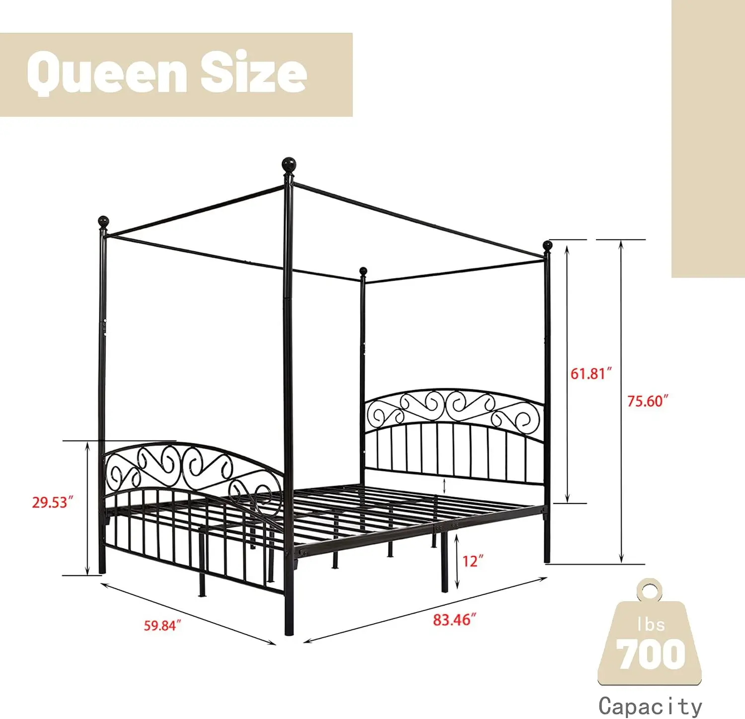 Queen Size Canopy Bed Frame Fo - Canopy Bed Frame Metal Queen review and price