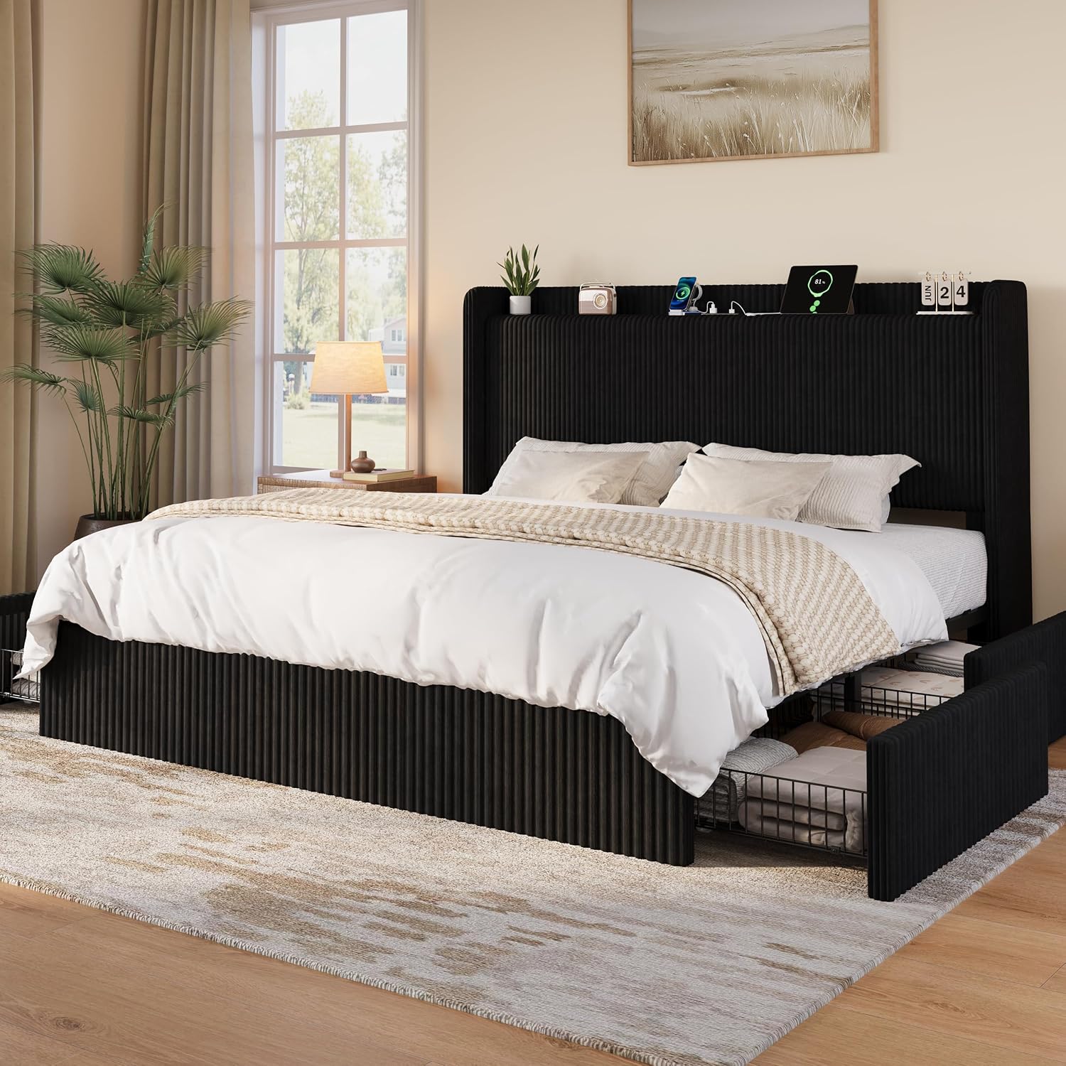 King Size Bed Frame with 4 Ove - King Size Bed Frame With Storage Drawers review and price