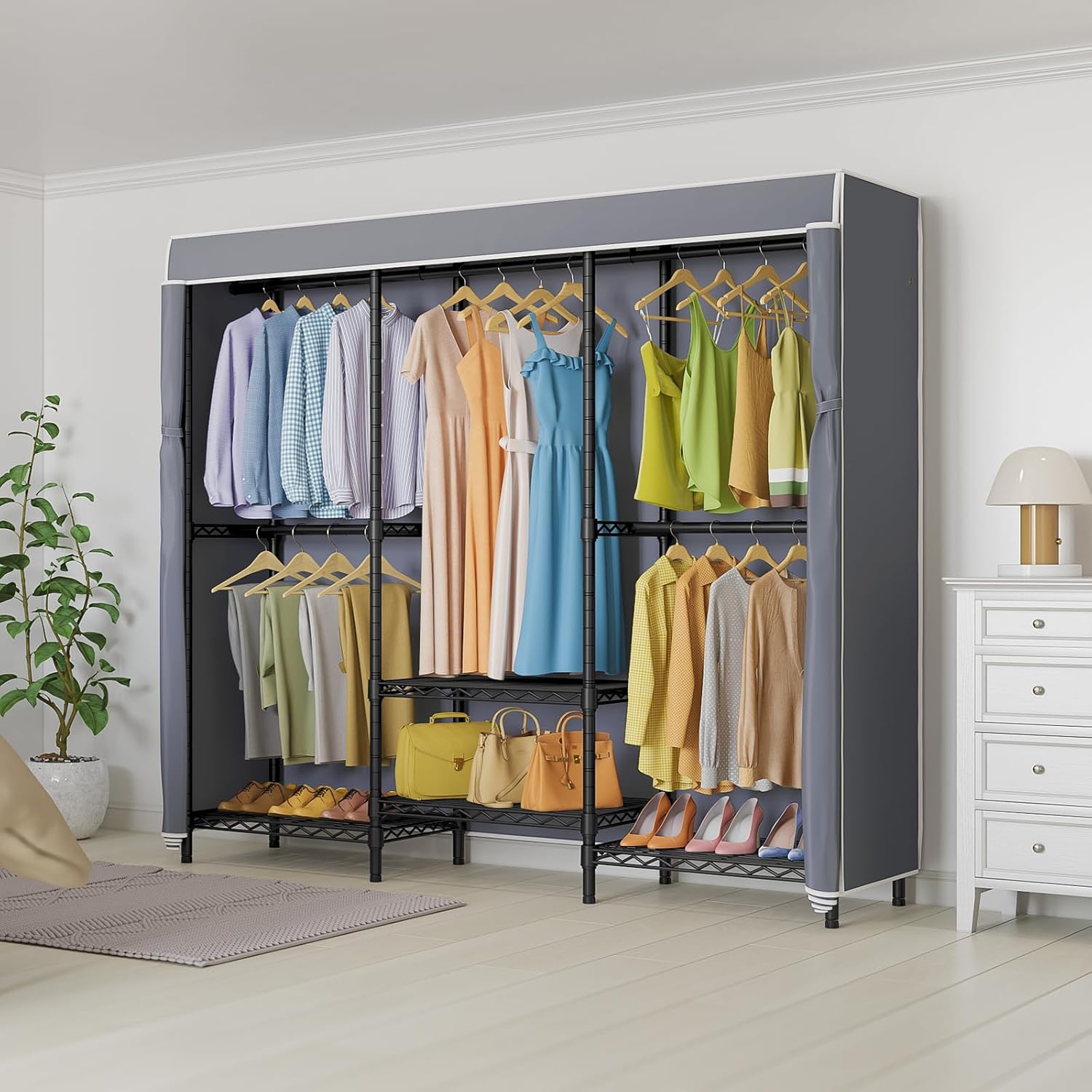 Covered Garment Rack with Adju - Wardrobe Closet Portable Fabric Cover review and price