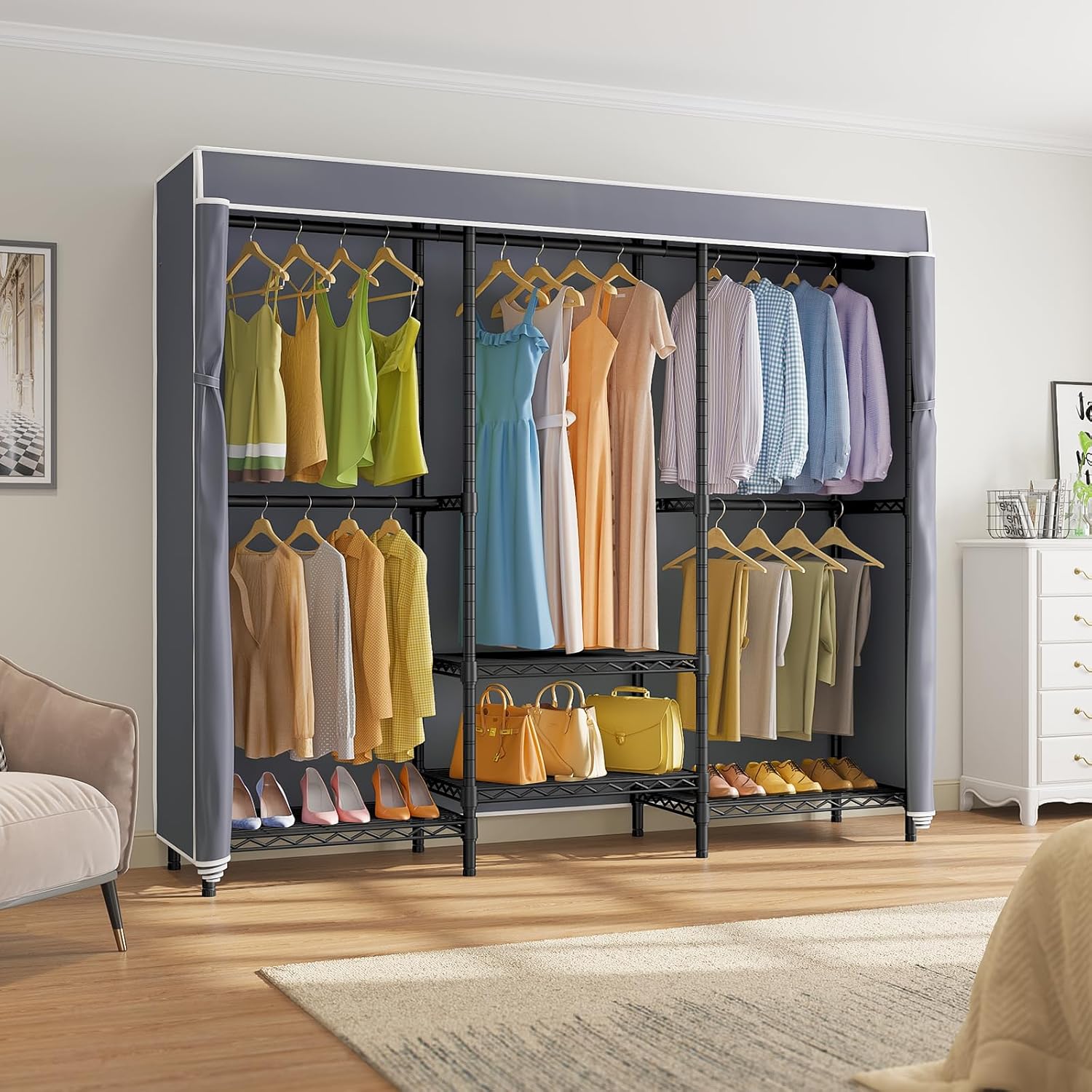Covered Garment Rack with Adju - Wardrobe Closet Portable Fabric Cover review and price