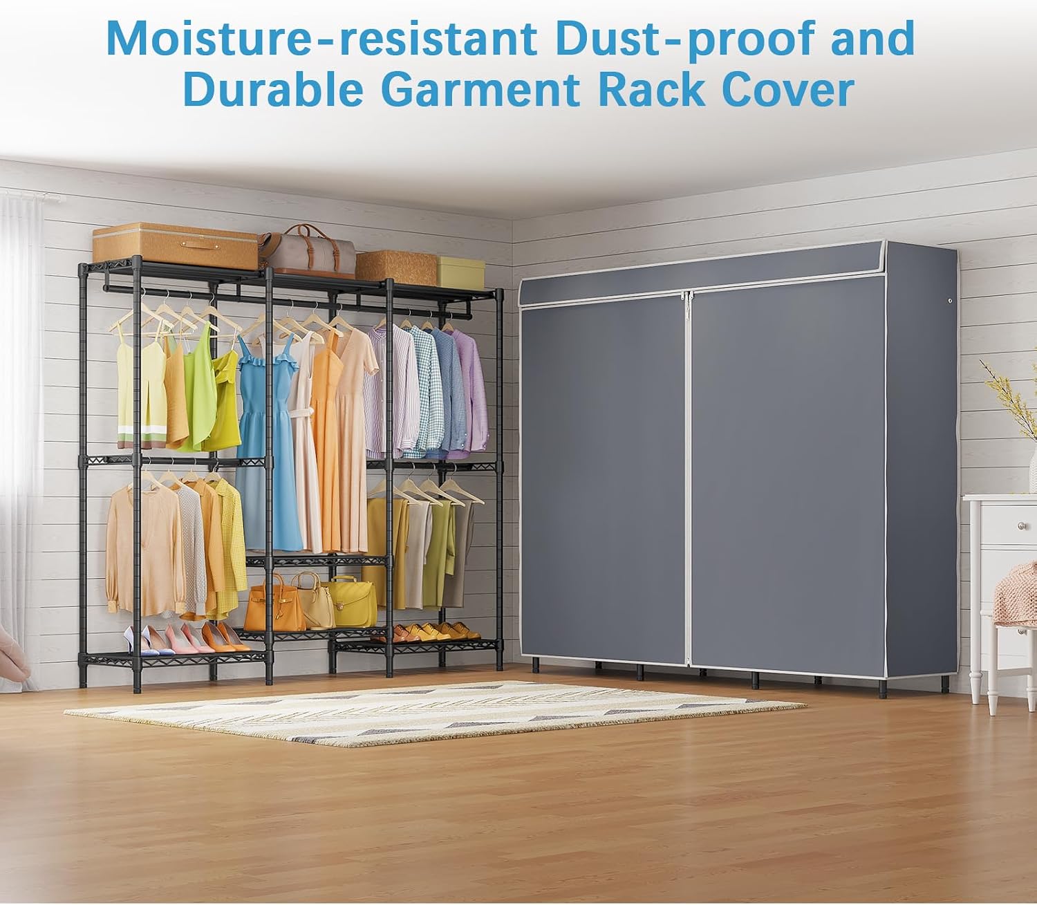 Covered Garment Rack with Adju - Wardrobe Closet Portable Fabric Cover review and price