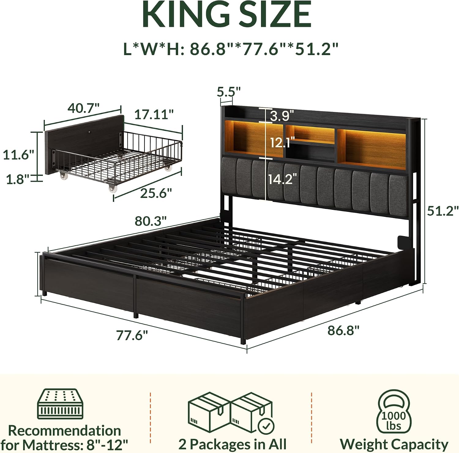 King Bed Frame with 6 Storage  - King Size Bed Frame With Storage Drawers review and price