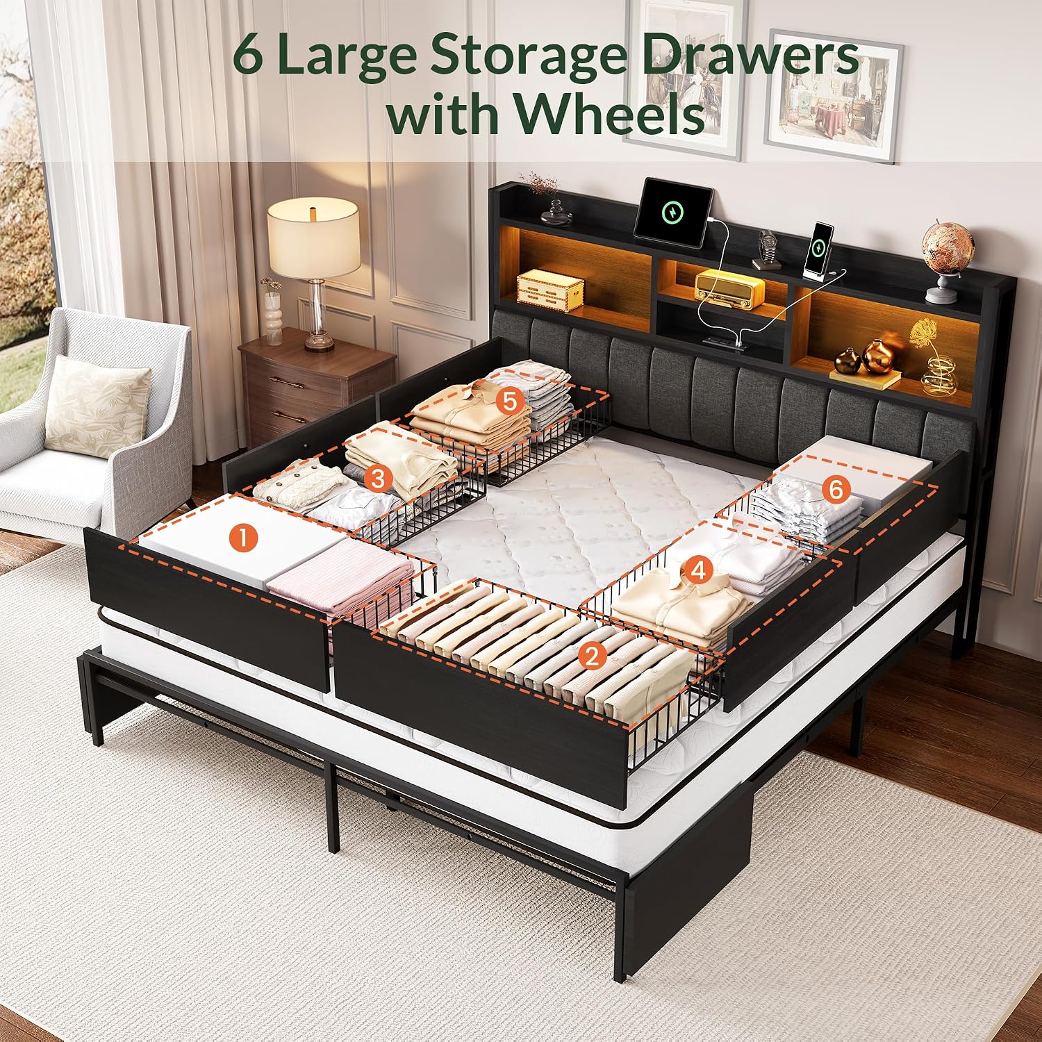 King Bed Frame with 6 Storage  - King Size Bed Frame With Storage Drawers review and price