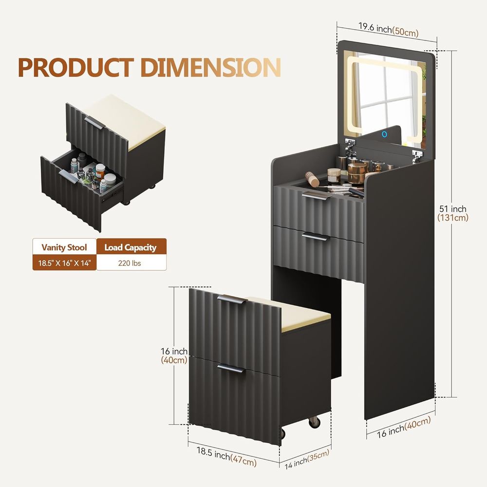 3-in-1 Grey Vanity Desk with M - Bedroom Furniture review and price