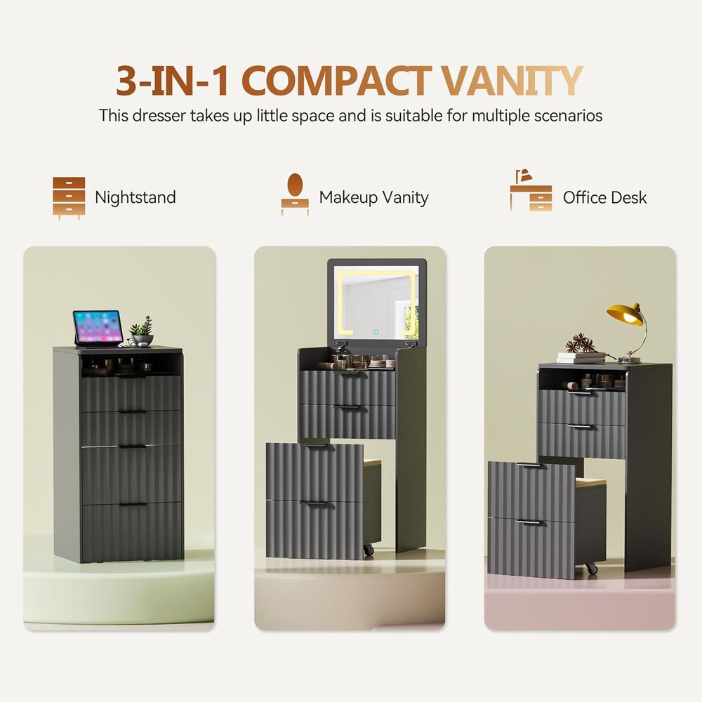 3-in-1 Grey Vanity Desk with M - Bedroom Furniture review and price