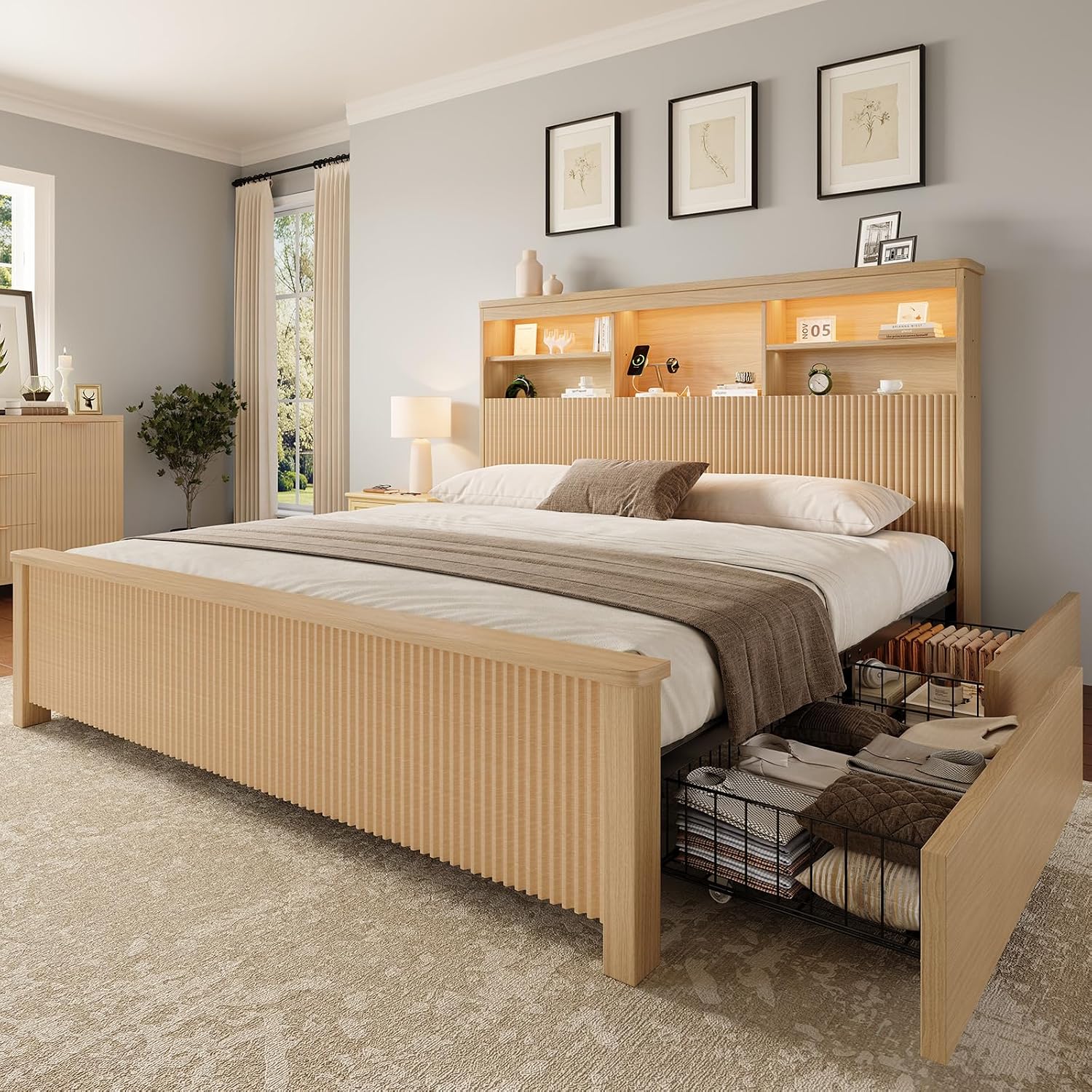 King Size Bed Frame 4 Storage  - King Size Bed Frame With Storage Drawers review and price