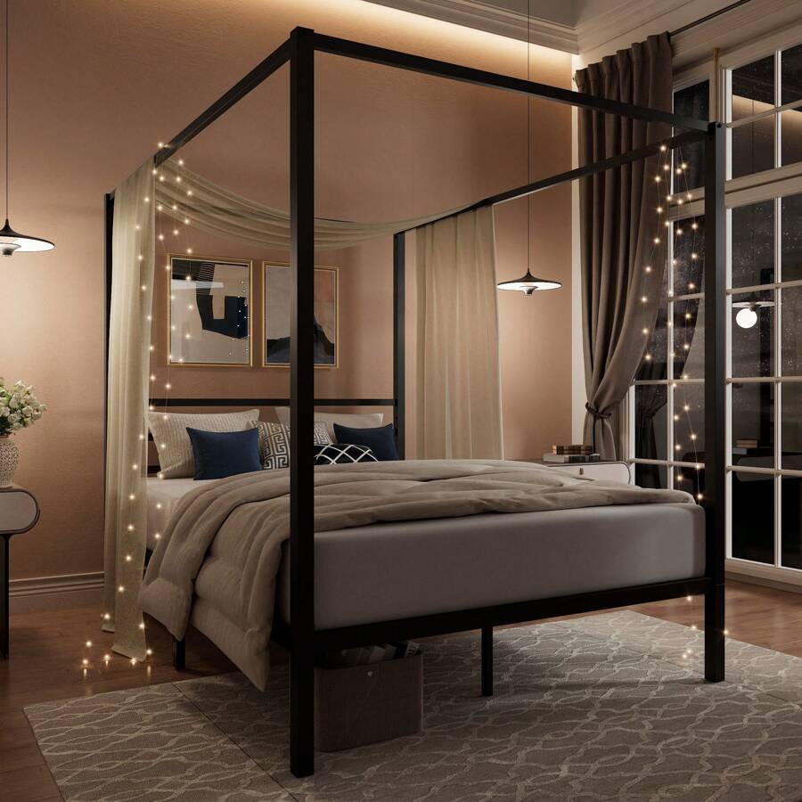 Black Canopy Bed Frame, Full/Q - Canopy Bed Frame Metal Queen review and price