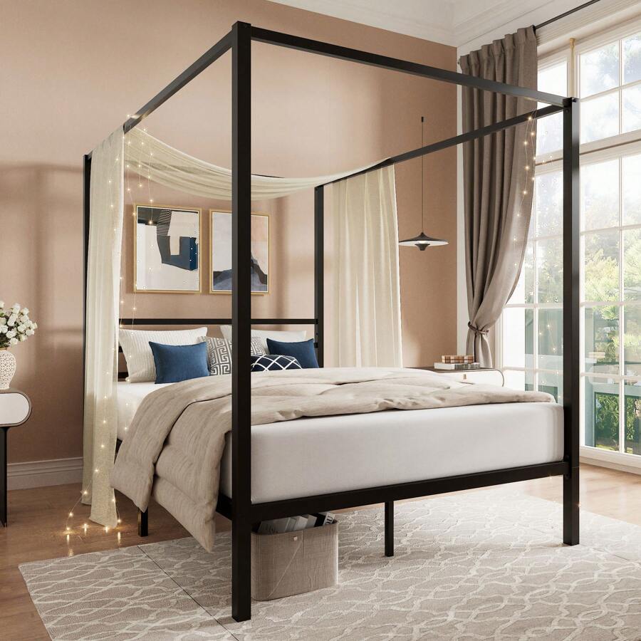 Black Canopy Bed Frame, Full/Q - Canopy Bed Frame Metal Queen review and price