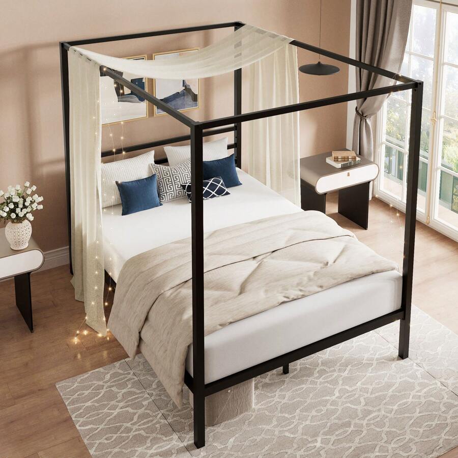 Black Canopy Bed Frame, Full/Q - Canopy Bed Frame Metal Queen review and price