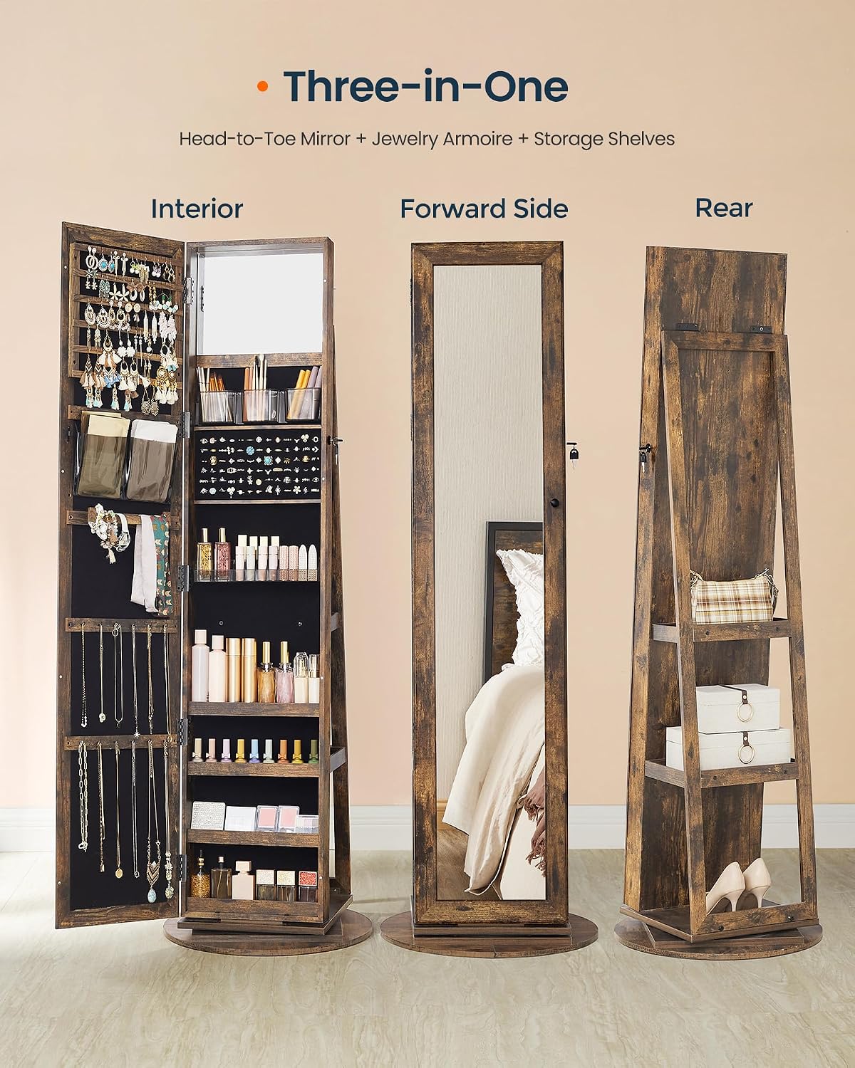 Standing Jewelry Cabinet, Full - Full Length Mirror Jewelry Armoire review and price