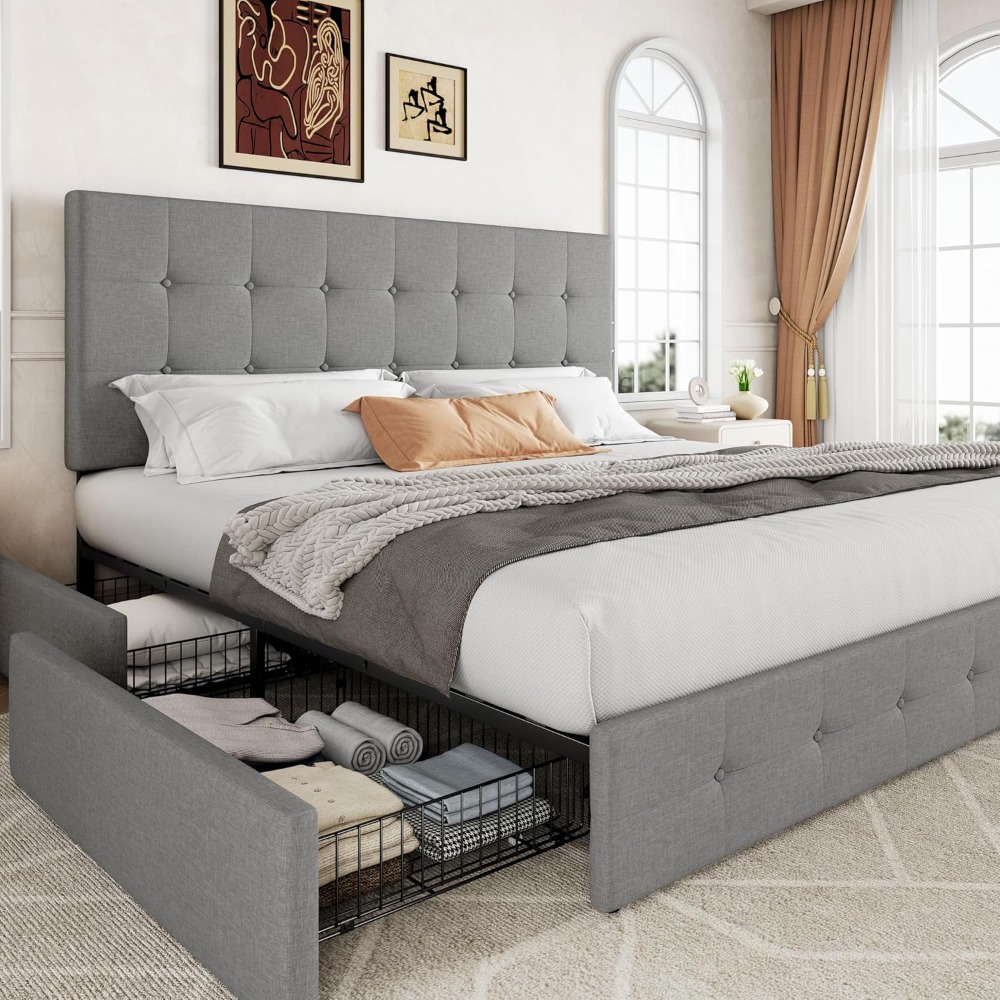 US Shipping King Size Platform - King Size Bed Frame With Storage Drawers review and price