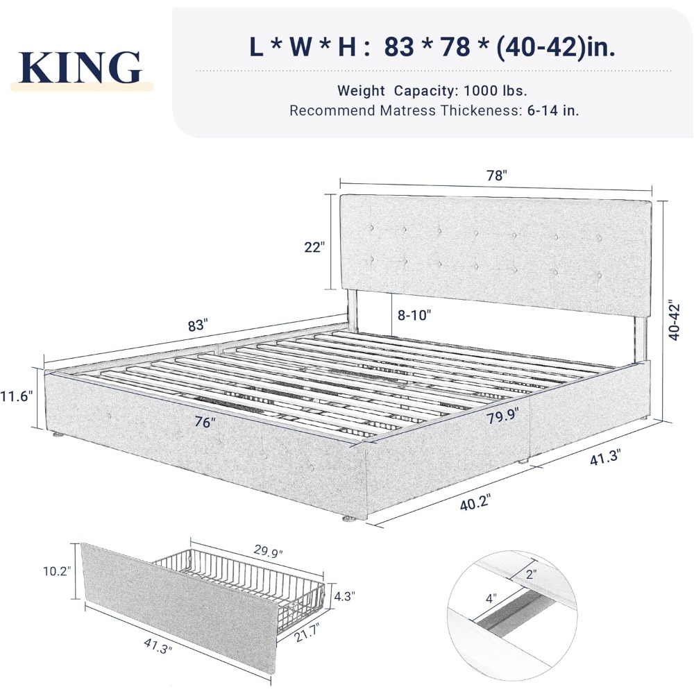 US Shipping King Size Platform - King Size Bed Frame With Storage Drawers review and price