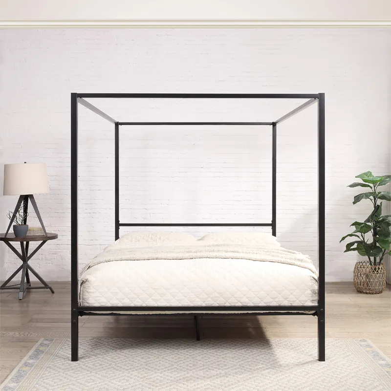 yh-Modern Design Black Four 4  - Canopy Bed Frame Metal Queen review and price