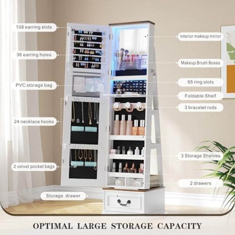 360°Swivel Jewelry Armoire Cab - Full Length Mirror Jewelry Armoire review and price