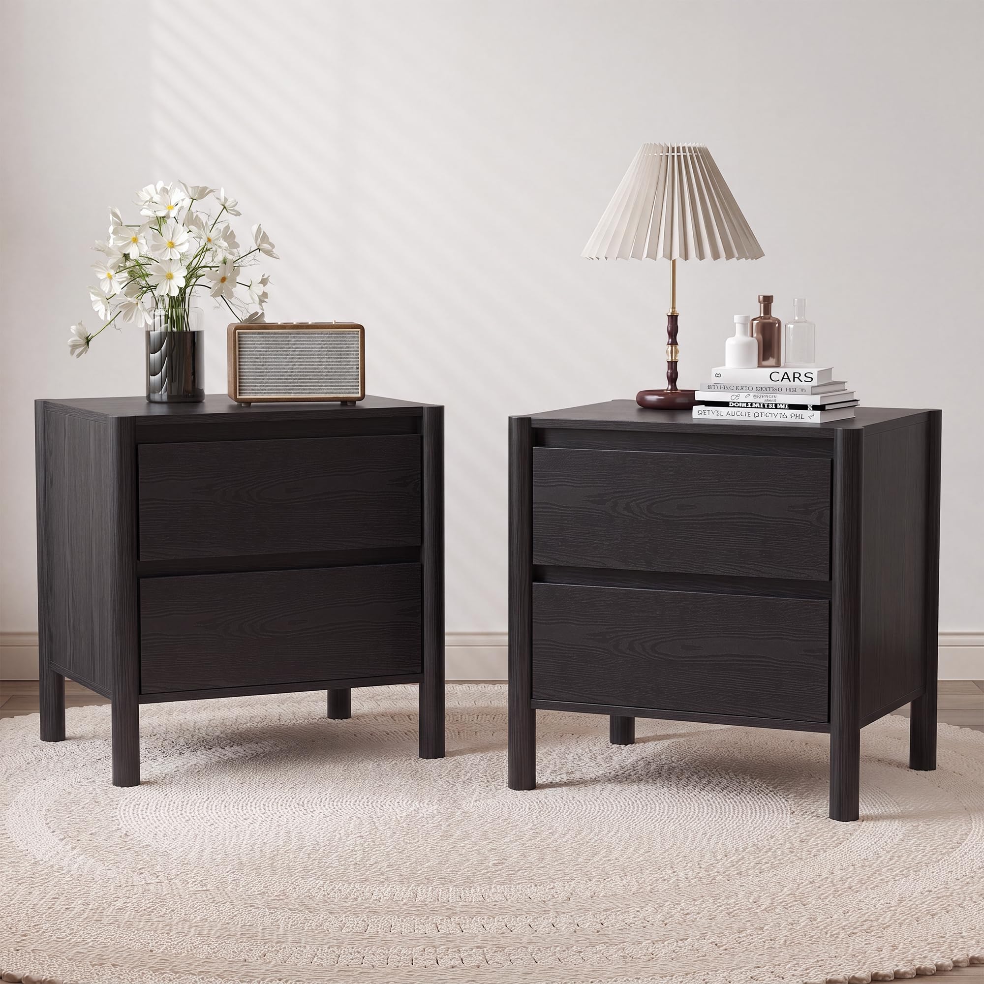 Mid Century Modern Black Night - Solid Wood Nightstand 2 Drawers review and price