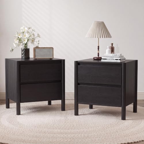 Mid Century Modern Black Night - Solid Wood Nightstand 2 Drawers review and price