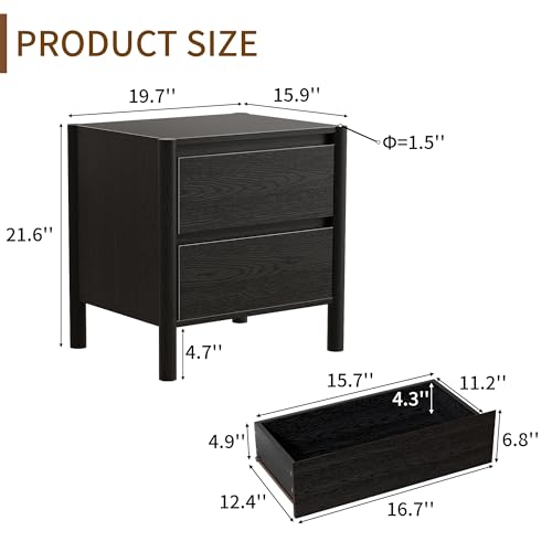 Mid Century Modern Black Night - Solid Wood Nightstand 2 Drawers review and price
