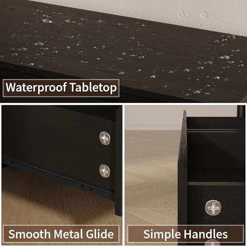 Mid Century Modern Black Night - Solid Wood Nightstand 2 Drawers review and price