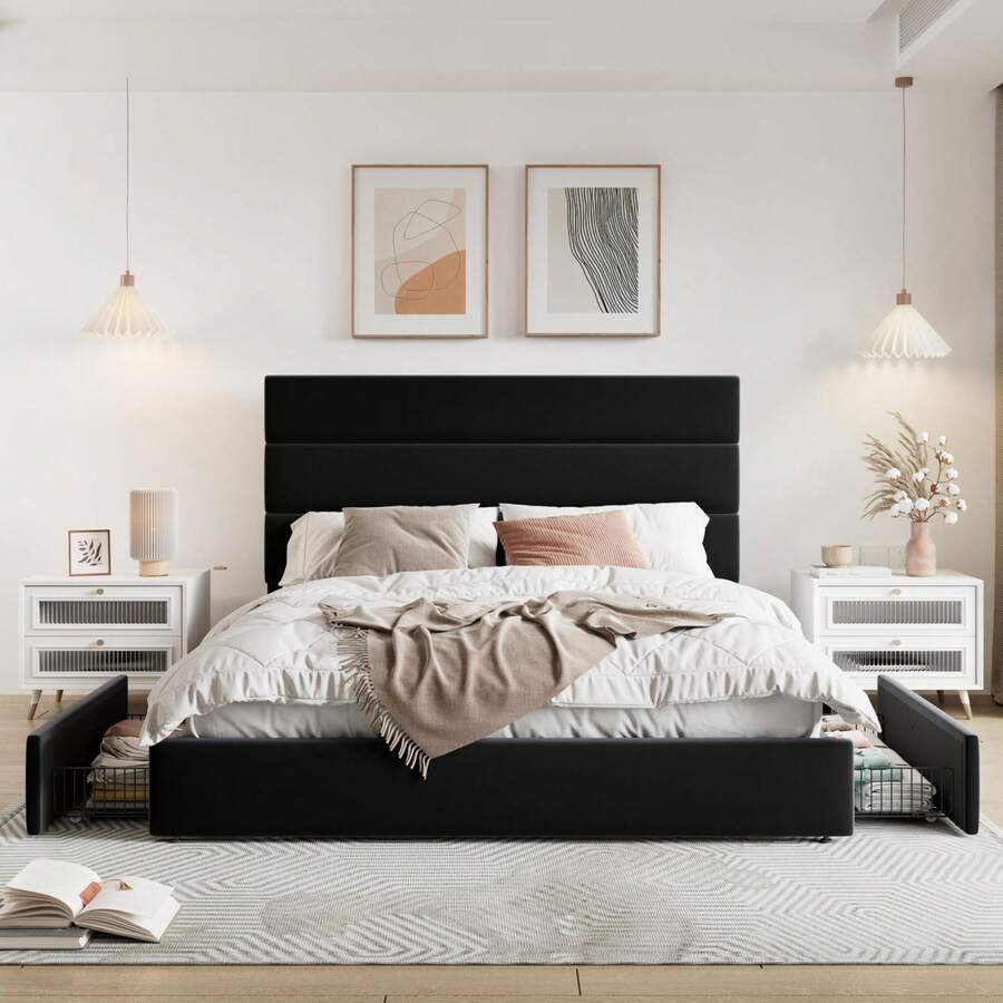 Full/Queen/King Size Platform  - King Size Bed Frame With Storage Drawers review and price