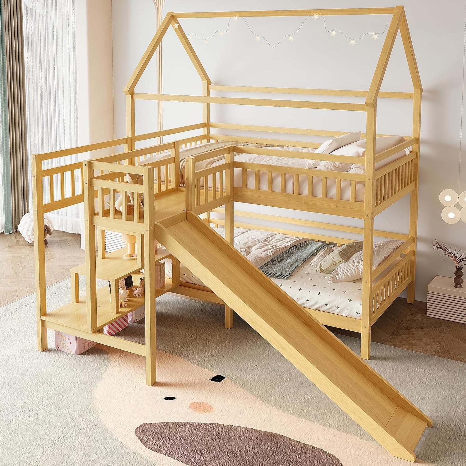 Full over Full Bunk Bed with P - Bunk Bed With Stairs And Slide review and price