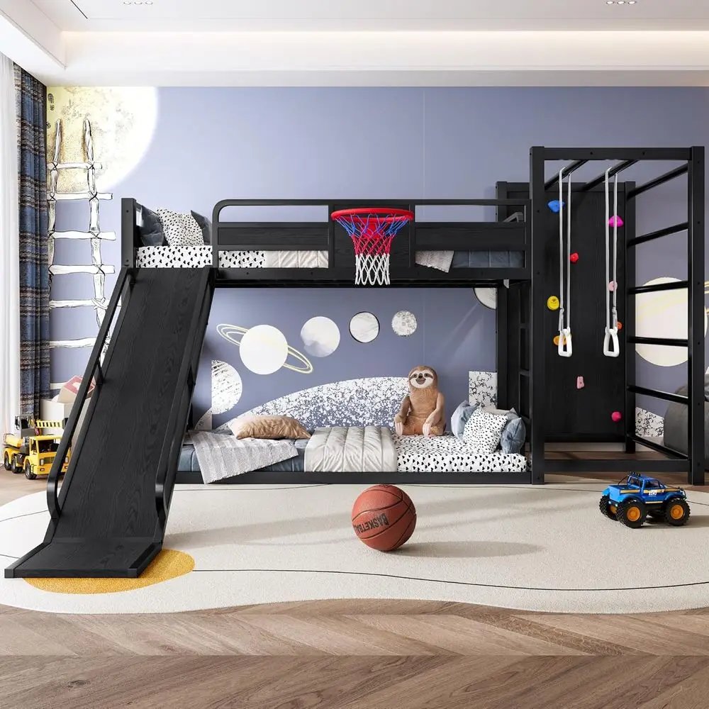Twin Metal Bunk Bed with Baske - Bunk Bed With Stairs And Slide review and price